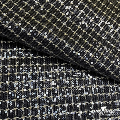 Ткань костюмная с пайетками, 100%полиэстр, 460+/-10 гр/м2, 150см #309 - цв. чёрный - купить в Новочебоксарске. Цена 1 203.93 руб.