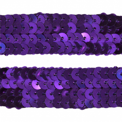 Тесьма с пайетками 12, шир. 20 мм/уп. 25+/-1 м, цвет фиолет - купить в Новочебоксарске. Цена: 778.19 руб.