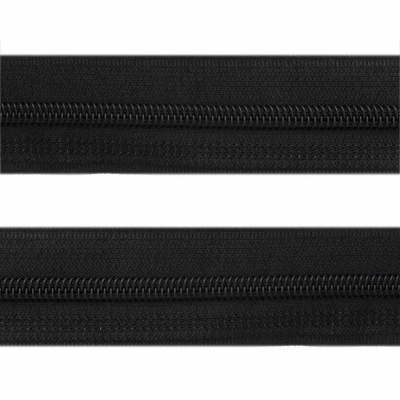 Рулонная молния с покрытием PVC спираль тип 3 (упак.270м) -черная с полосой СВО - купить в Новочебоксарске. Цена: 12.74 руб.