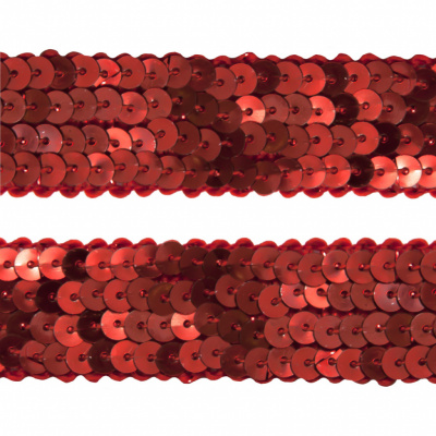 Тесьма с пайетками 3, шир. 20 мм/уп. 25+/-1 м, цвет красный - купить в Новочебоксарске. Цена: 778.19 руб.
