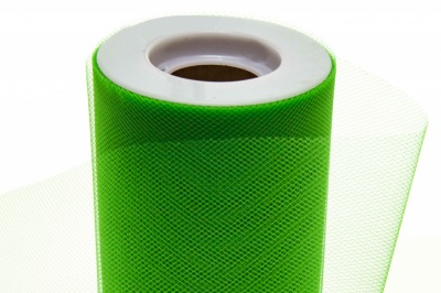 Фатин в шпульках 16-146, 10 гр/м2, шир. 15 см (в нам. 25+/-1 м), цвет зелёный - купить в Новочебоксарске. Цена: 100.69 руб.