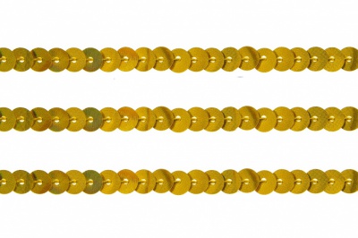 Пайетки "ОмТекс" на нитях, SILVER SHINING, 6 мм F / упак.91+/-1м, цв. 48 - золото - купить в Новочебоксарске. Цена: 356.19 руб.