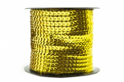 Пайетки "ОмТекс" на нитях, SILVER-BASE, 6 мм С / упак.73+/-1м, цв. А-1 - т.золото - купить в Новочебоксарске. Цена: 468.37 руб.