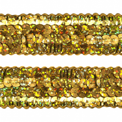 Тесьма с пайетками D16, шир. 20 мм/уп. 25+/-1 м, цвет золото - купить в Новочебоксарске. Цена: 778.19 руб.